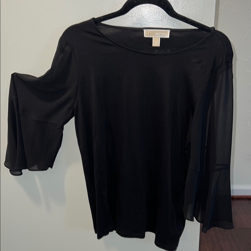 Michael Kors Black Asymmetrical 3/4 Sleeve Blouse